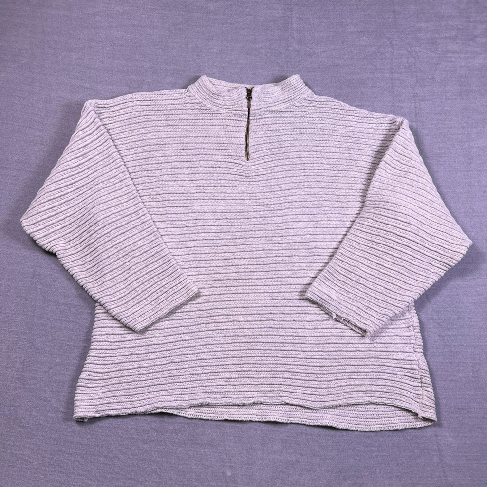 Vintage Icebox Ribbed Quarter Zip Knit Sweater Mens XL Light Gray